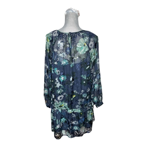 Ann Taylor Loft Floral Sheer Navy Blue Winter Garden Flounce Flare Dress Medium - Picture 5 of 10